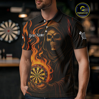 Personalized Flaming Grim Reaper Darts Shirt For Men Custom Dart Jersey Funny Halloween Dart Gift TDM4909