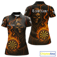 Load image into Gallery viewer, Personalized Flaming Grim Reaper Darts Shirt For Women Custom Dart Jersey Funny Halloween Dart Gift TDM4909