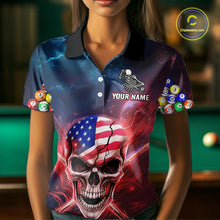 Load image into Gallery viewer, US Flag Patriotic Skull Women&#39;s Billiard Shirt Custom Pool Team Shirt Billiard Jersey Polo &amp; 1/4 Zip TDM5140