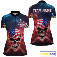 Load image into Gallery viewer, US Flag Patriotic Skull Women&#39;s Billiard Shirt Custom Pool Team Shirt Billiard Jersey Polo &amp; 1/4 Zip TDM5140