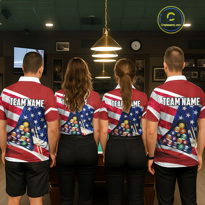 Personalized American Flag Billiard Shirt For Women Custom Patriotic Pool Team Jersey Polo & 1/4 Zip TDM5610
