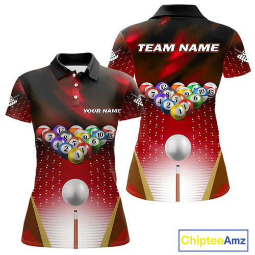 Red Billiard Jersey For Women Custom 3D Billiard Tournament Shirt, Pool Team Jersey Polo & 1/4 Zip TDM4931