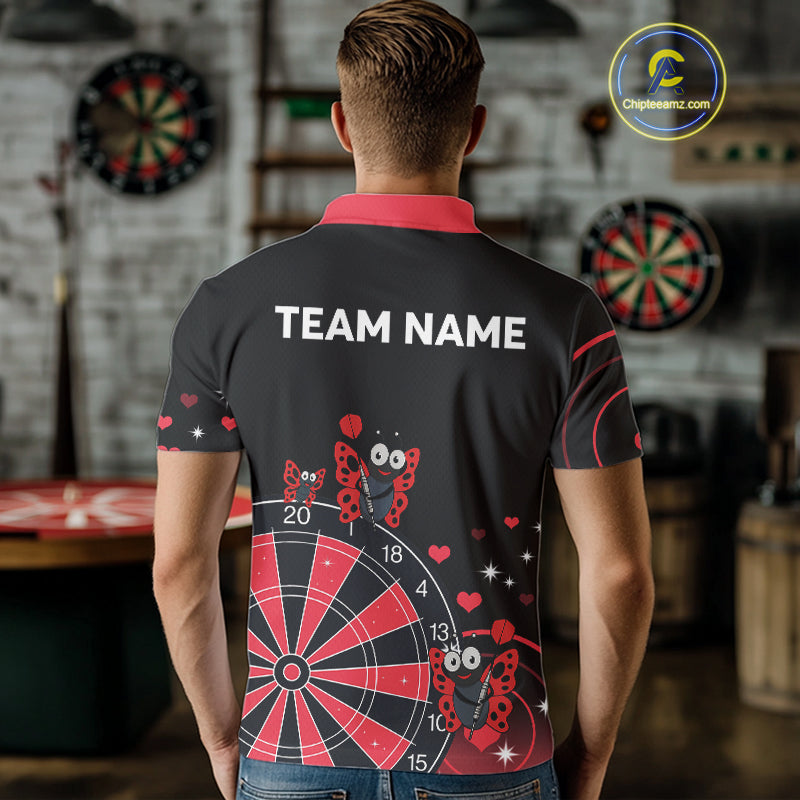 Custom Black And Red Butterflies Funny Dart Men Polo Shirt Dart Team Jerseys NYN1561