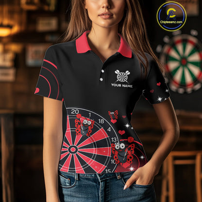 Custom Black And Red Butterflies Funny Dart Women Polo Shirt Dart Team Jerseys NYN1561