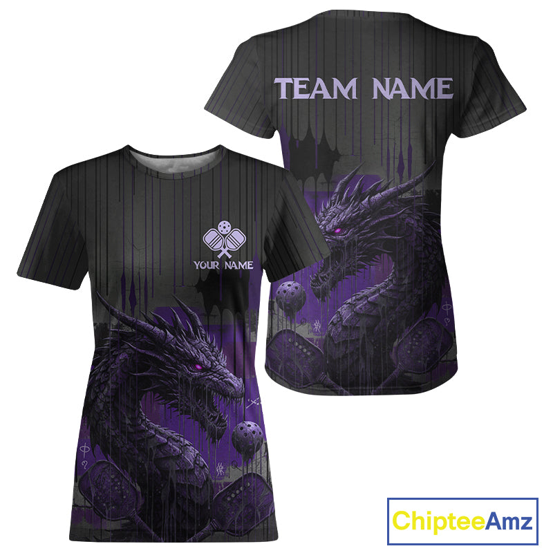 Purple Dripping Dragon Custom Pickleball Ball T-Shirt Women Grunge Pickleball Jerseys NYN1869