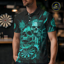 Load image into Gallery viewer, Custom Turquoise Smokes Grunge Skull Men Darts Polo Shirt US Flag Skull Dart League Jerseys NYN2125