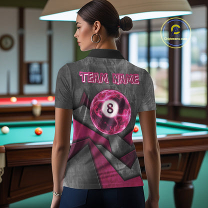 Ball Pool Billiard Polo & 1/4-Zip Shirt For Women Custom Light Pink 8 Ball Billiard Team Attire NYN2385