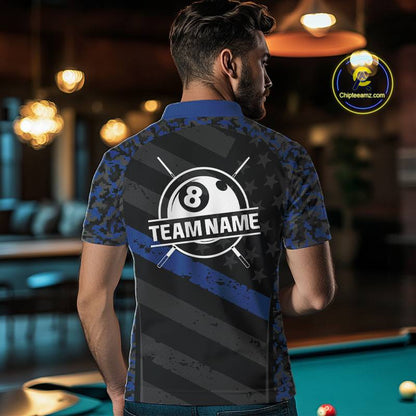 Black & Blue Digital Camo 3D Ball Pool Men Billiard Shirt Custom 8 Ball Billiard Team Attire NYN2386