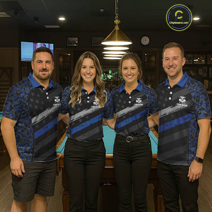 Black & Blue Digital Camo 3D Ball Pool Men Billiard Shirt Custom 8 Ball Billiard Team Attire NYN2386