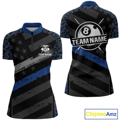 Black & Blue Digital Camo 3D Ball Pool Women Billiard Shirt Custom 8 Ball Billiard Team Attire NYN2386