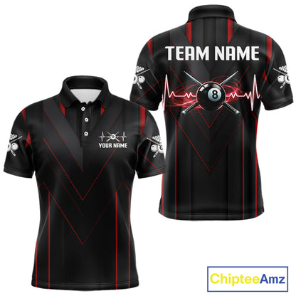 3D Ball Pool Men Billiard Polo & 1/4-Zip Shirt Custom Light 8 Ball Billiard Team Apparel|Red NYN2387