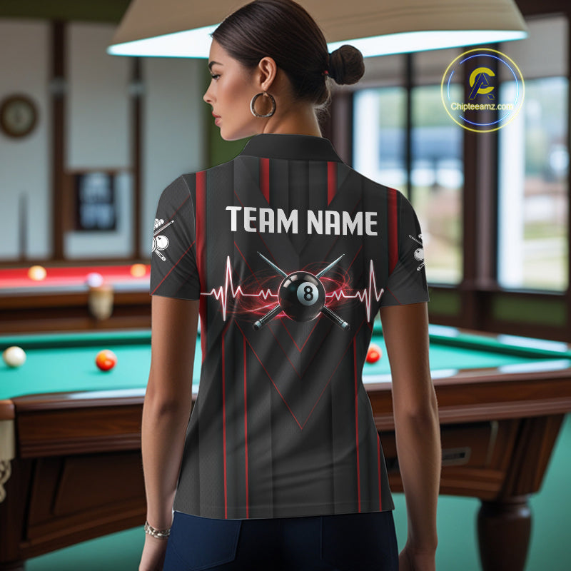 3D Ball Pool Women Billiard Polo & 1/4-Zip Shirt Custom Light 8 Ball Billiard Team Apparel|Red NYN2387