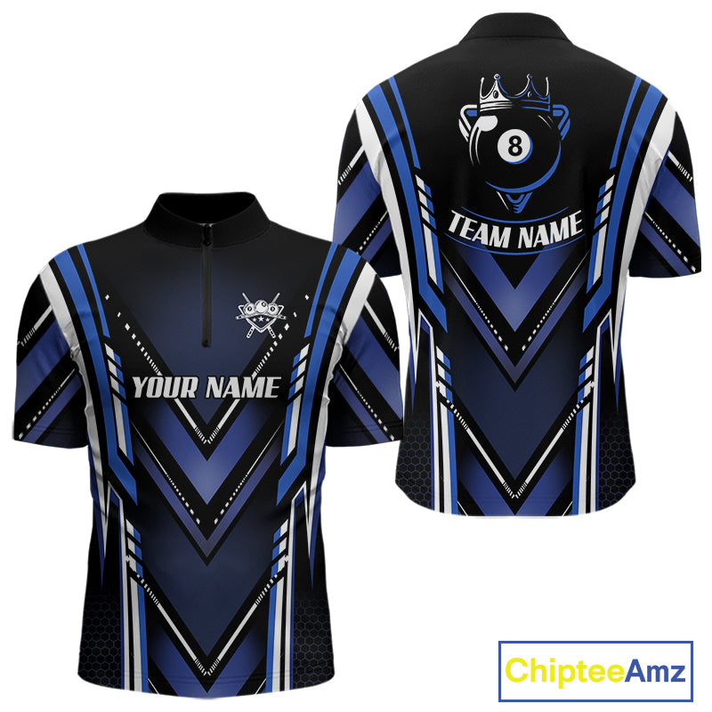 Black & Blue Crown 8 Ball Pool Men Billiard Polo & 1/4-Zip Shirt Personalized Billiard Gifts NYN2390