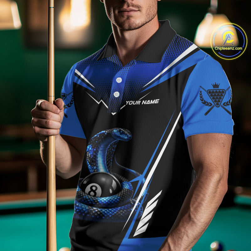 Cobra Balls Billiard Polo & 1/4-Zip Shirt For Men Custom 8 Ball Pool Billiard Attire|Blue NYN2393