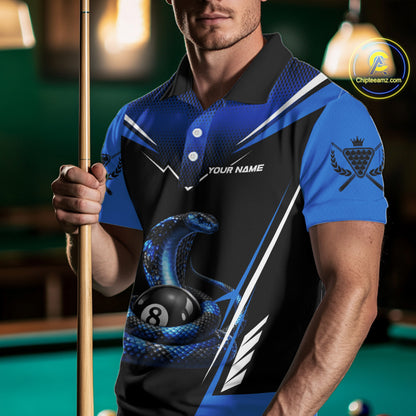 Cobra Balls Billiard Polo & 1/4-Zip Shirt For Men Custom 8 Ball Pool Billiard Attire|Blue NYN2393