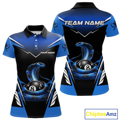 Cobra Balls Billiard Polo & 1/4-Zip Shirt For Women  Custom 8 Ball Pool Billiard Attire|Blue NYN2393