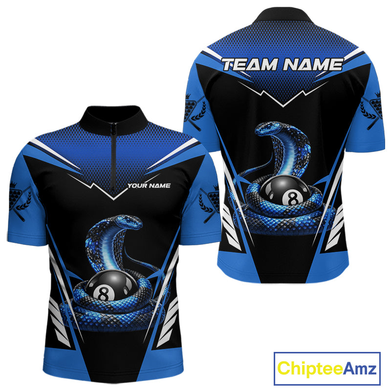 Cobra Balls Billiard Polo & 1/4-Zip Shirt For Men Custom 8 Ball Pool Billiard Attire|Blue NYN2393