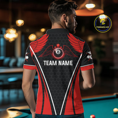 Red Wings 8 Ball Pool Team Shirts Men's Billiard Polo & 1/4-Zip Personalized Billiard Gifts NYN2399