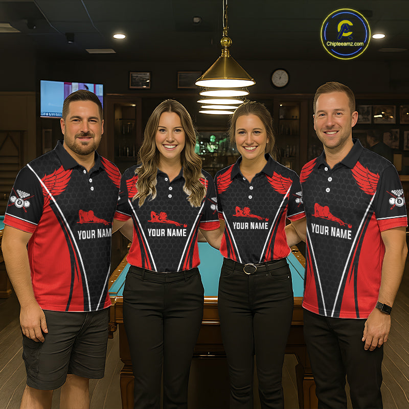 Red Wings 8 Ball Pool Team Shirts Men's Billiard Polo & 1/4-Zip Personalized Billiard Gifts NYN2399