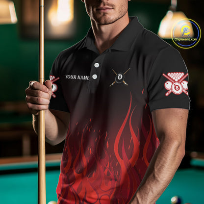 Red Flames 8 Ball Pool Team Shirts Men Billiard Polo & 1/4-Zip Custom Billiard Balls & Cue Gifts NYN2400
