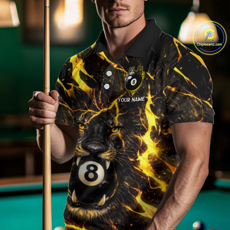 Black And Yellow Tiger Crown 8 Ball Pool Billiard Shirt For Men Personalized Billiard Team Apparel NYN2632