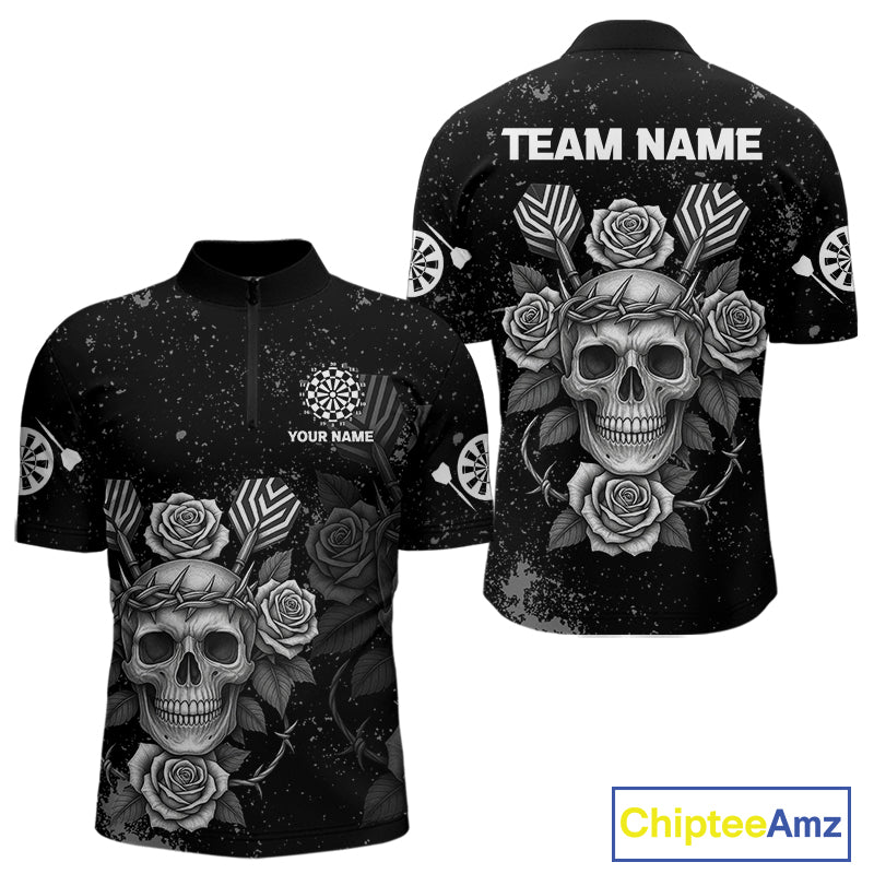 Roses Skull Dart Arrows Men's Grunge Darts Shirt - Custom Name For Darts Jersey NYN0442