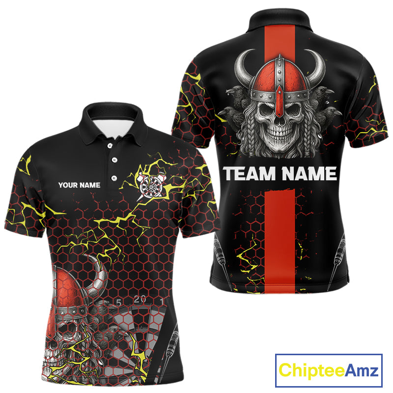 Red Horned Warrior Skull Men's Dart Shirt - Personalized Name For Darts Jersey NYN0445