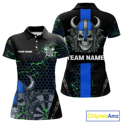 Blue Horned Warrior Skull Women's Dart Shirt - Personalized Name For Darts Jersey NYN0446