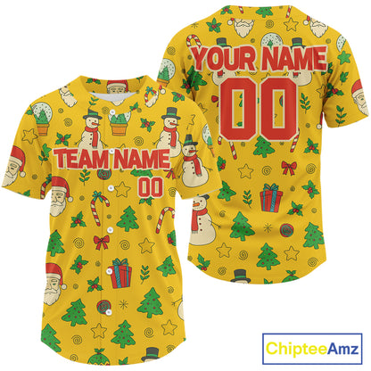 Custom Yellow Santa-Claus Christmas Baseball Shirt For Men Xmas Funny Baseball Jerseys NYN1574