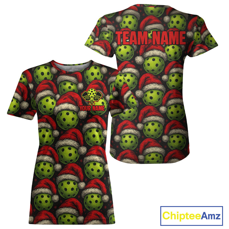 Custom Funny Christmas Pickleball Ball T-Shirt For Women Xmas Pickleball Jerseys NYN1581