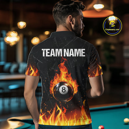 Funny Skulls Flame 8 Ball Men Billiard Team Shirts Custom Pool Ball Billiard Shirt Designs NYN2403