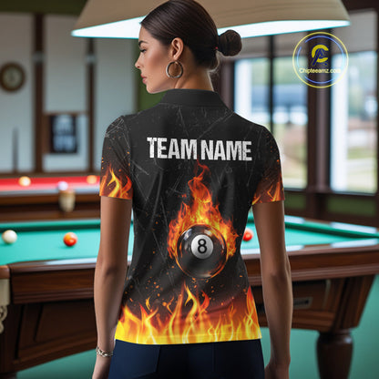 Funny Skulls Flame 8 Ball Women Billiard Team Shirts Custom Pool Ball Billiard Shirt Designs NYN2403