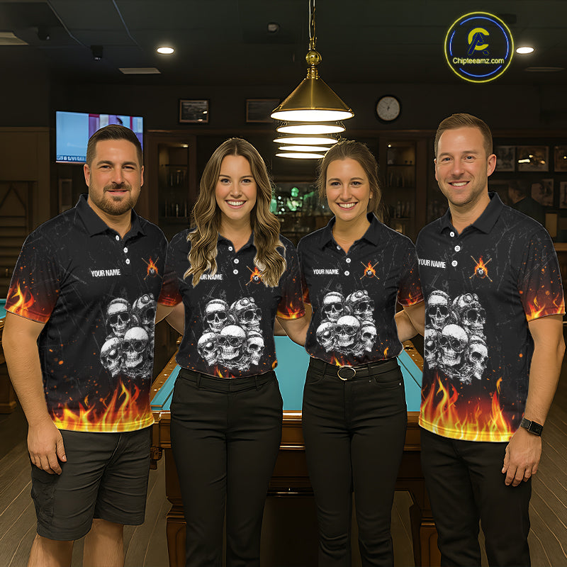 Funny Skulls Flame 8 Ball Men Billiard Team Shirts Custom Pool Ball Billiard Shirt Designs NYN2403