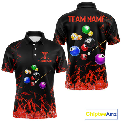 Red Flames Pool Balls Men Billiard Polo & 1/4-Zip Apparel Custom Billiard Team Shirt Designs NYN2405