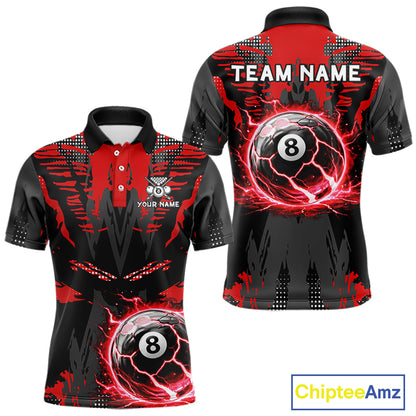 Black And Red Crack 8 Ball Pool Billiard Apparel For Men Custom Billiard Team Shirt Designs NYN2406