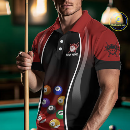 Red Funny Bull Pool Balls Men Billiard Polo & 1/4-Zip Apparel Custom Billiard Shirt Designs NYN2408
