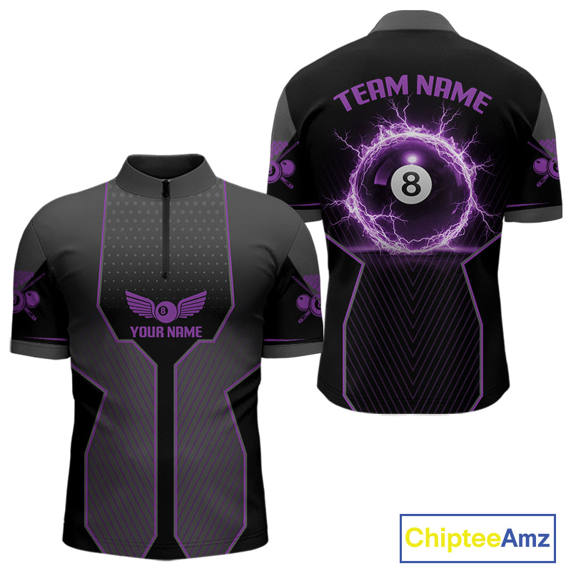 Thunder Purple 8 Ball Pool Men Billiard Polo & 1/4-Zip Jersey Custom Billiard Shirt Designs NYN2410