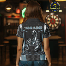 Load image into Gallery viewer, Flame Darts &amp; Scorpion Women's Darts Shirt - Custom Name For Steel Blue Darts Jersey NYN0454