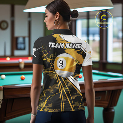 Lightning Yellow Billiard 8 Ball & 9 Ball Pool Shirt For Women Custom Camo Billiard Team Jersey NYN3424