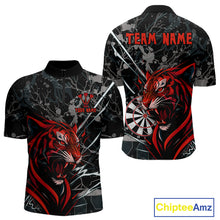 Load image into Gallery viewer, Custom Men's Darts Quarter-zip Shirt Fierce Tiger &amp; Dartboard - Personalized Name &amp; Team NYN0711