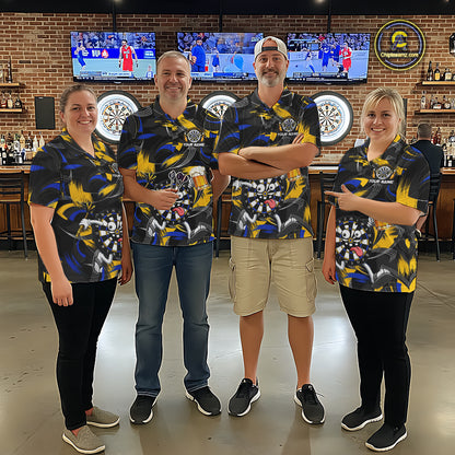 Yellow And Blue Paint Dartboard Funny Beer Darts Team Shirt For Women Custom Darts Polo 1/4-Zip Jersey NYN3988