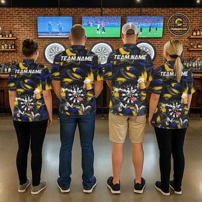 Yellow And Blue Paint Dartboard Funny Beer Darts Team Shirt For Women Custom Darts Polo 1/4-Zip Jersey NYN3988