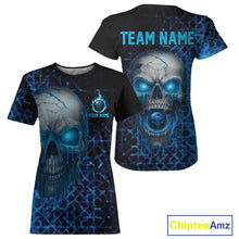 Load image into Gallery viewer, Custom Blue Dripping Skull Pickleball Ball League Jerseys Women Pickleball Paddle Shirts NYN2144