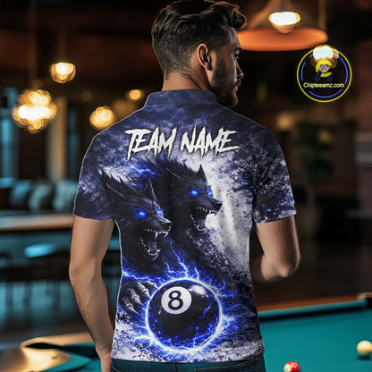 Grey & Blue Grunge Wolfs Claws Thunder 8 Ball Pool Men Billiard Shirt Custom Billiard Team Attire NYN2640
