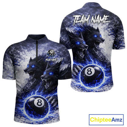 Grey & Blue Grunge Wolfs Claws Thunder 8 Ball Pool Men Billiard Shirt Custom Billiard Team Attire NYN2640