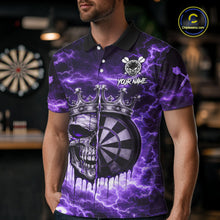 Load image into Gallery viewer, Thunder Purple Cracked Crown Skull Dartboard Men Darts Polo Shirt Custom Dart League Shirt NYN2645