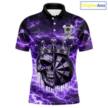 Load image into Gallery viewer, Thunder Purple Cracked Crown Skull Dartboard Men Darts Polo Shirt Custom Dart League Shirt NYN2645