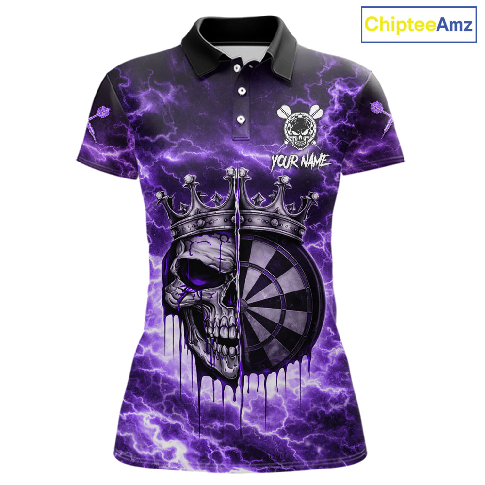 Thunder Purple Cracked Crown Skull Dartboard Women Darts Polo Shirt Custom Dart League Shirt NYN2645