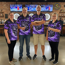 Load image into Gallery viewer, Thunder Purple Cracked Crown Skull Dartboard Men Darts Polo Shirt Custom Dart League Shirt NYN2645