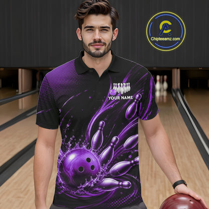 Purple Watering Bowling Ball & Pins Jerseys For Men Custom Splatter Bowling Shirt Team Attire NYN3182
